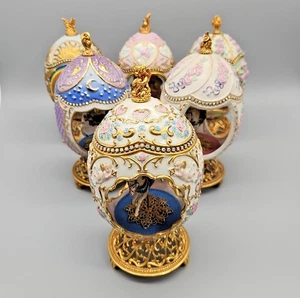 TFM House of Fabergé Musical Carousel Porcelain Eggs - Lot of 6 incl. 5 CoAs VTG - Picture 1 of 15