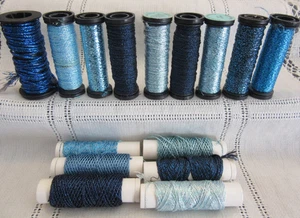 15 Kreinik Metallic BLUES Braids Blending Filament Ribbon Thread NO LABEL lot - Picture 1 of 9