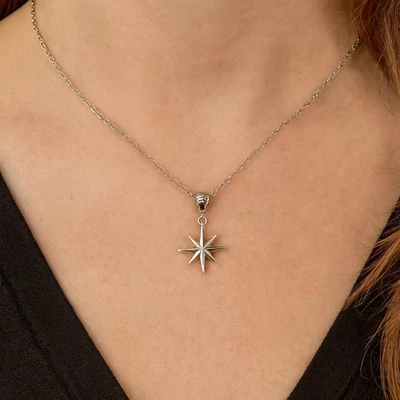 Ожерелье с брелоками North Star — плоская овальная цепочка из нержавеющей стали — застежка-лобстер - Изображение 1 из 4