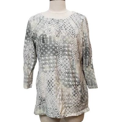 Alfred Dunner Shirt Womens Small Top 3/4 Sleeve Green Geometric Shapes Casual - Image 1 of 4