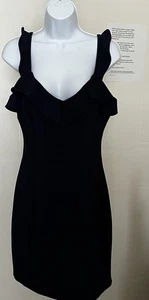 💃 GUESS LA WOMAN'S SZ 12 NAVY SLEEVELESS BODYCON DRESS FLUTTER STRAPS V-NECK - Picture 1 of 13