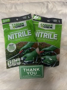 Long Cuff Disposable Nitrile Gloves by Garden Chem - 2 PAIR PACKAGE (LOT OF 2) L - Picture 1 of 2