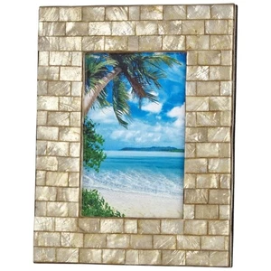 Brick Patterned Capiz Shell Photo Frame 4x6" Champagne Beige - Picture 1 of 2