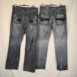 Lot 2 Helix Boys Jeans Size 18 Blue Slim Boot Denim Whiskering Fades 28" Inseam - Picture 1 of 24