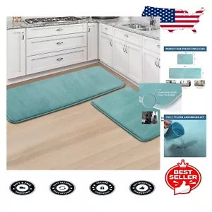 Luxurious 2-Piece Kitchen Runner Rug Set - Absorbent Flannel & Non-Slip Backing - Picture 1 of 8