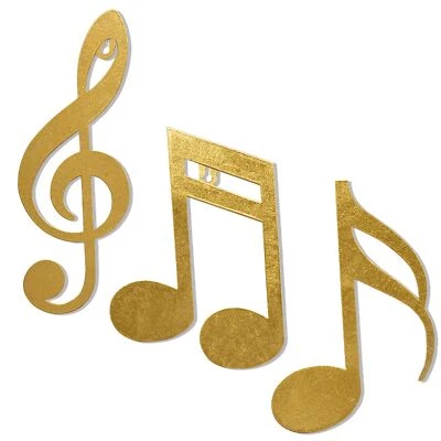 Juego de 3 piezas de arte de pared dorado con nota de música de clavija aguda decoración de pared Foto 1 de 4