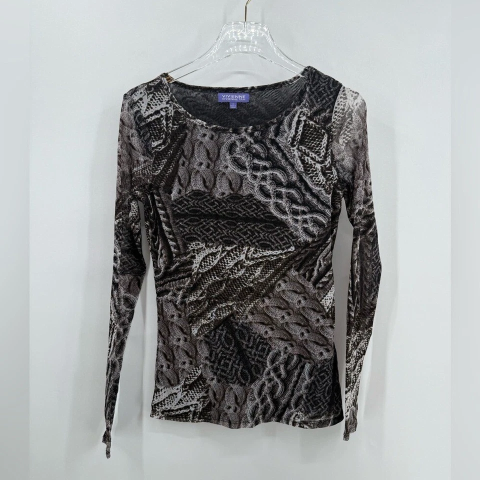 Vivienne Tam Stretch Doble Micro Malla Estampado Abstracto Nylon Top Talla Pequeña Foto 1 de 4