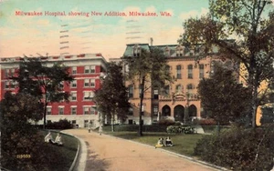 Milwaukee Hospital Showing New Addition Wisconsin Vintage PC Posted 1916 - Picture 1 of 2