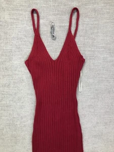 Double Zero Bodycon Dress Womens L Red Ribbed Knit V Neck Sleveless Midi Stretch - Picture 1 of 10