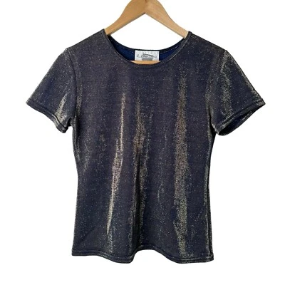 复古 EC Designs Top 女式小号迪斯科网眼透明闪光金属俱乐部 Y2K — 第 1/4 张图片