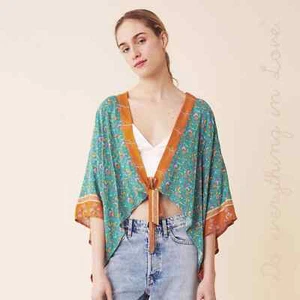 Boutique Floral Crop Kimono Cardigan, Fits M L XL 1X 2X 3X 4X, NWT! Green Orange - Picture 1 of 10