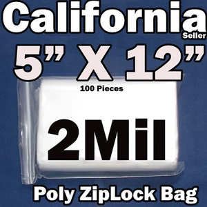 100 Reclosable 5" x 12" Zip Bags Clear Poly Plastic 2MIL Lock able 5x12 Baggies - Picture 1 of 4