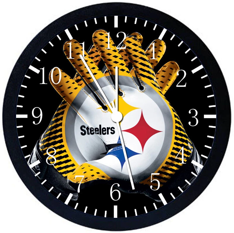 Reloj de Pared Pittsburgh Steelers Grande 12" Marco Negro Cara de Vidrio Sin Marcar F07 Foto 1 de 1