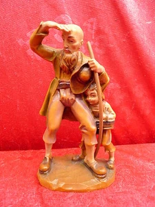 bellissima statua in legno__uomo e bambino in pantaloni di pelle__Tirolo__intagliato e dipinto - Foto 1 di 1