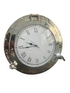 Nautical 17" Chrome Finish Ship Boat Porthole Clock Roman Numerals White Display - Picture 1 of 5