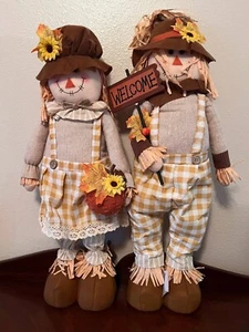 Herbst Land Ernte Junge & Mädchen Paar erweiterbar 24" Vogelscheuche Greeter Set NEU! - Bild 1 von 5