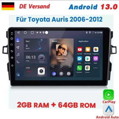 Für Toyota Auris E15 2006-2012 Android 13.0 Autoradio BT GPS Navi RDS 2+64GB - Bild 1 von 4