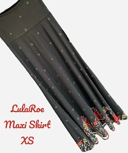 NWT Lularoe Maxi Skirt- Black w/Whimsy Florals- Yellow, Red, Sage- XS - Picture 1 of 3