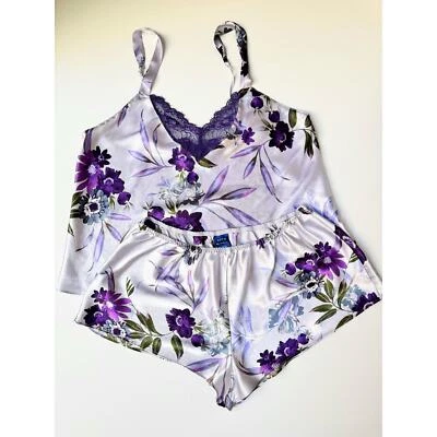 Apt. 9 Conjunto de pijama camisero floral satinado lavanda púrpura íntimo XL Foto 1 de 4