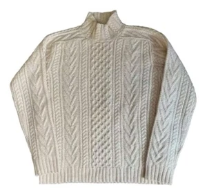 Ralph Lauren HAND KNIT 100% WOOL IVORY CABLE TUNIC CHUNKY SWEATER Large EUC - Picture 1 of 5