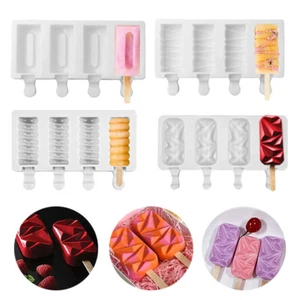 Silicone Frozen Ice Cream Mold 4 Cell Juice Popsicle Maker Ice Lolly Mould Kids - Picture 1 of 14