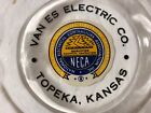 Cendrier publicitaire vintage en verre VAN ES ELECTRIC CO Topeka Kansas NECA