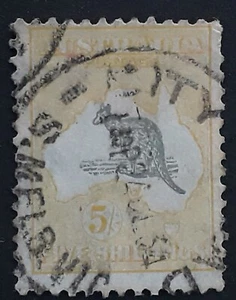 1934 Australia 5/- Grey&Yellow Orange Kangaroo stamp - CITY ROAD S.MELB Postmark - Picture 1 of 2