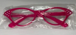 Cat Eye Costume Glasses Hot Pink 1950s With Rhinestones Clear Lenses - Picture 1 of 3