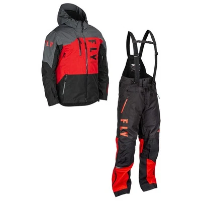 Combo de chaqueta y babero Fly Racing de carbono para moto de nieve - negro/gris/rojo - mediano Foto 1 de 4