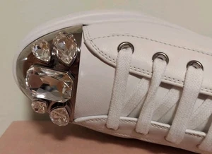 MIU MIU White Nappa METAL CAP TOE CRYSTALS SNEAKERS 40 9 I LOVE SHOES - Picture 1 of 8