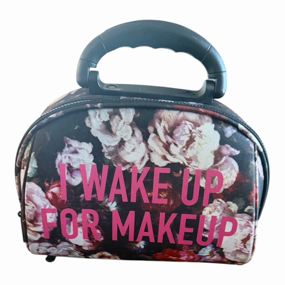 “i Wake Yo For makeup “ London Soho New York Floral Cosmetic Travel Case - Image 1 of 4