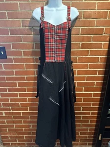 Super Low Fat Red Plaid Punk Goth Dress Ladies L Zipper Adjustable Vintage 90's - Picture 1 of 14