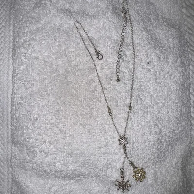 Silver Plated 16 Necklace with Dangling Snow Flakes Pendant Crystals for Women - Image 1 of 4