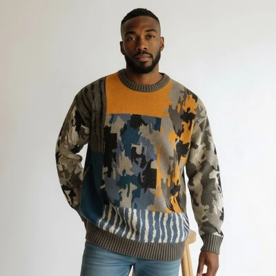 ZARA Men’s L Sweater Patchwork Thanksgiving Colors - Image 1 of 4