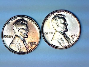 1955 D & 1956 D UNC LINCOLN WHEAT CENT LOT - Picture 1 of 2