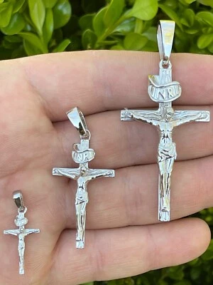 Real Solid 925 Sterling Silver Mens Cross Jesus Piece Crucifix Pendant Necklace - Image 1 of 4