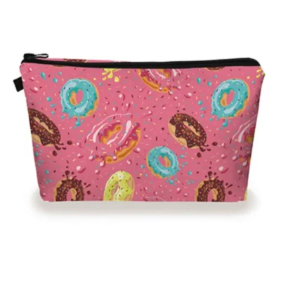 Bolsa de cosméticos de maquillaje con cremallera portátil bolsa de artículos de tocador - nueva - rosquilla rosa Foto 1 de 2