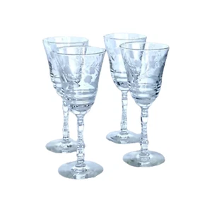 Set 4 klare geätzte Halifax bergscharf gestielte Wasserkelche Kristall/Glas - Bild 1 von 9