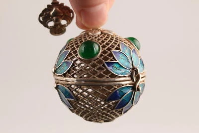 中国藏银铜花景泰蓝雕像收集球形网介 — 第 1/4 张图片