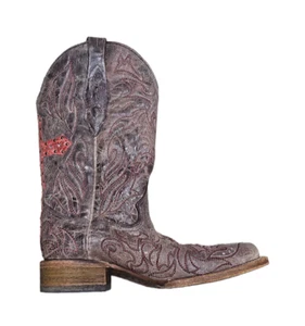 Corral Damenstiefel Größe 7 quadratische Zehenpartie grau braun Distressed Cross Stickerei - Bild 1 von 4
