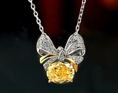 Collar de diamantes amarillos cultivados en laboratorio de 3 quilates, colgante de corte radiante Vermeil de oro de 18 quilates Foto 1 de 4