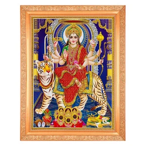 Foto con impresión de Zari dorado Durga Maa en marco dorado (11 x 14 pulgadas) - Imagen 1 de 4