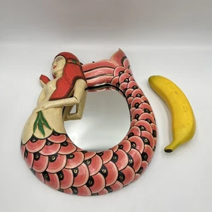Hindi Folk Art Mermaid Sea Siren Goddess Wall Mirror Hand Made painted Balinese - Picture 1 of 15