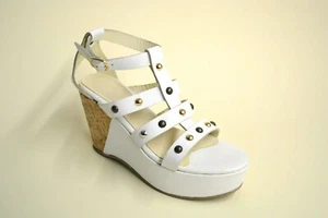 SANDALI DONNA CON BORCHIE ZEPPA VERA PELLE BIANCO CAMPIONARIO 37 ARTIGIANALI - Picture 1 of 4
