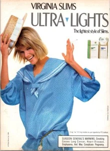 VIRGINIA SLIMS Ultra Lights Ad Woman Fashionable Sailer Style Blouse  1988 - Picture 1 of 1