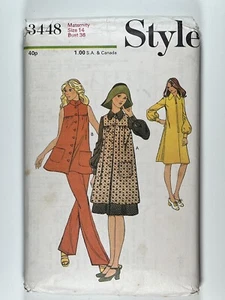 1970's Vintage Pattern Style 3448 Maternity Dress, Smock and Trousers Bust 36” - Afbeelding 1 van 4