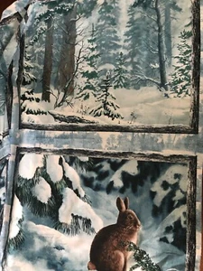 Winter Whispers panel rabbits bunny and snowy trees Wilmington fabric - Picture 1 of 1