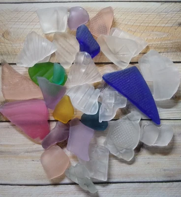 LOT 29 Pcs Machine Tumbled Thick Glass Pink Blue Purple Green Blue White Gold - Image 1 of 4