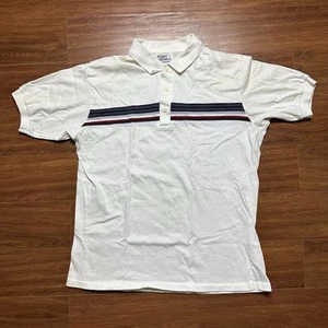 Vtg Court Casuals Polo Shirt L White Striped Wraparound Tennis Tee Sports 90s - Picture 1 of 12