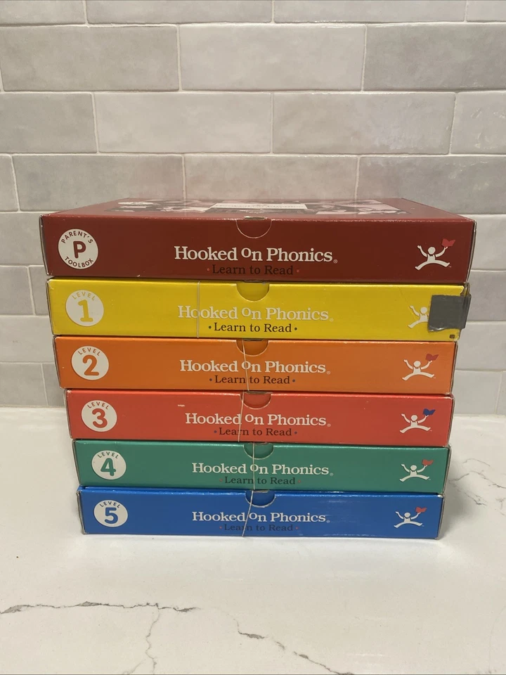 Juego de fonética enganchada vintage niveles 1-5 con caja de herramientas para padres. Foto 1 de 4